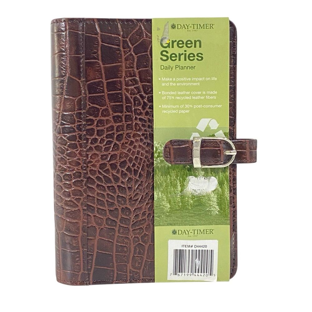 New DAY TIMER Planner & Inserts 5x8 Brown CROC EMBOSSED LEATHER Binder
